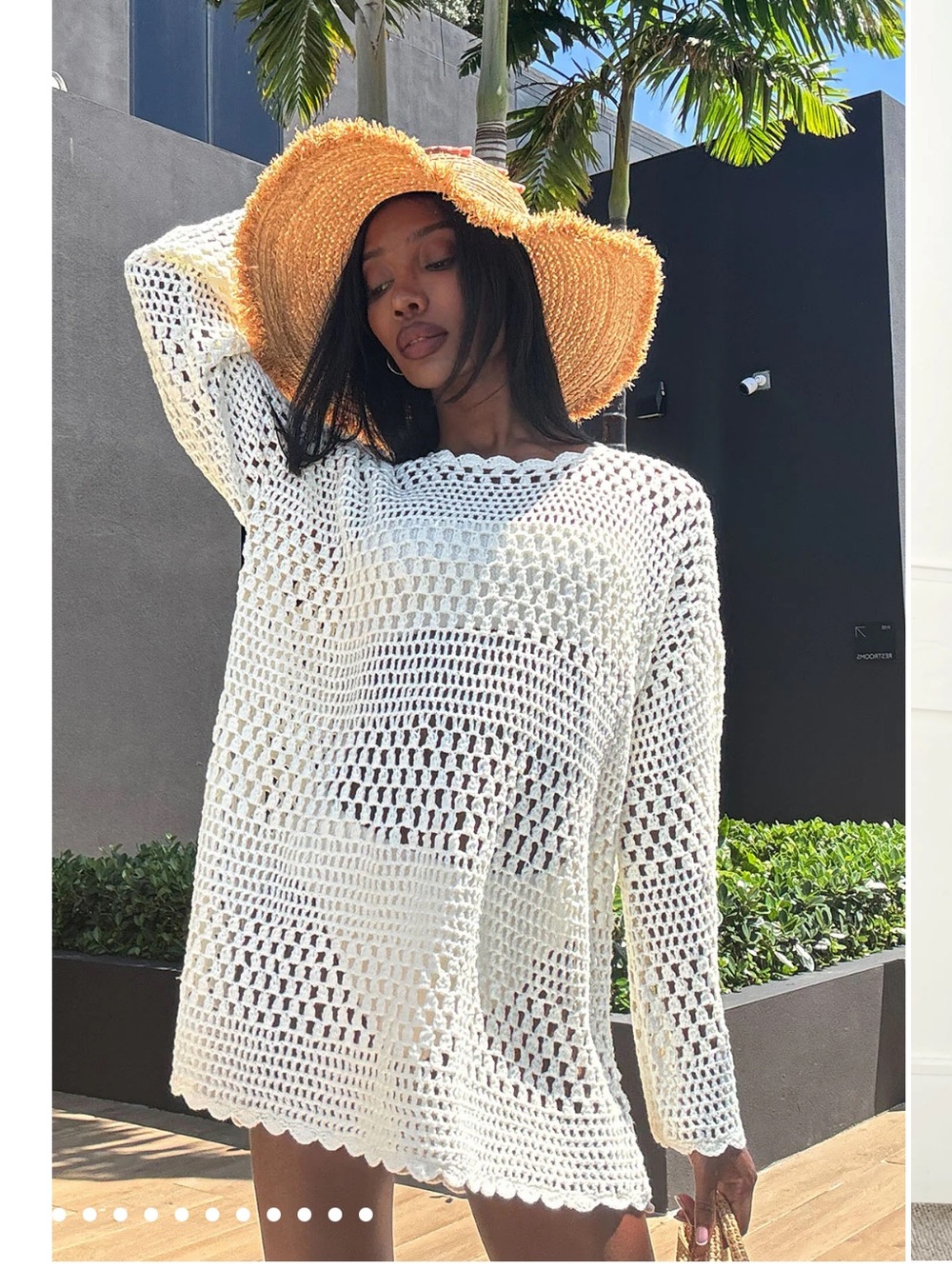 Show Me Your MuMu White Crochet Swim Coverup with Straw Sun Hat